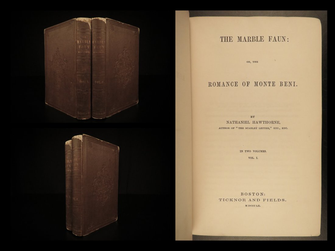 1860 Nathaniel Hawthorne 1st ed The Marble Faun Romance: 1860 Nathaniel Hawthorne 1st ed The Marble Faun Romance Gothic Novel 2v The Marble Faun is a famous romance novel by British author Nathaniel Hawthorne. Set in a fictional part of Italy, this book is 