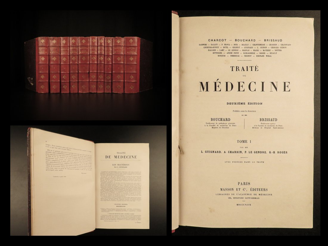 1899 French Medicine & Anatomy Surgery Cures CHARCOT: 1899 French Medicine & Anatomy Surgery Cures CHARCOT Bouchard Brissaud 10v Bouchard and Brissauds â€œTreaty of Medicine” is a highly detailed, extensive instructional manual for physicians. 