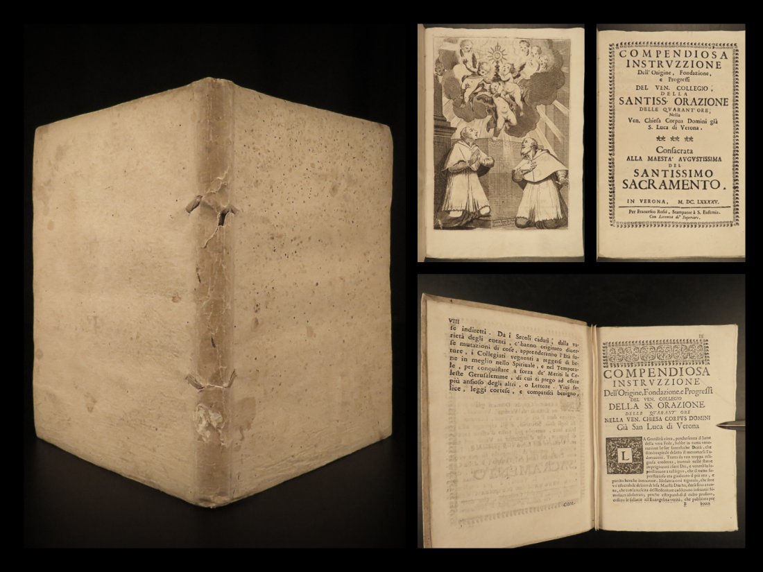 1695 Forty Hours Devotion Catholic Church Prayer: 1695 Forty Hours Devotion Catholic Church Prayer Italian Sacrament Quarantore A rare, late 17th-century printing of the Quarantore, or the Forty Hours Devotion. This Roman Catholic devotion is a conti
