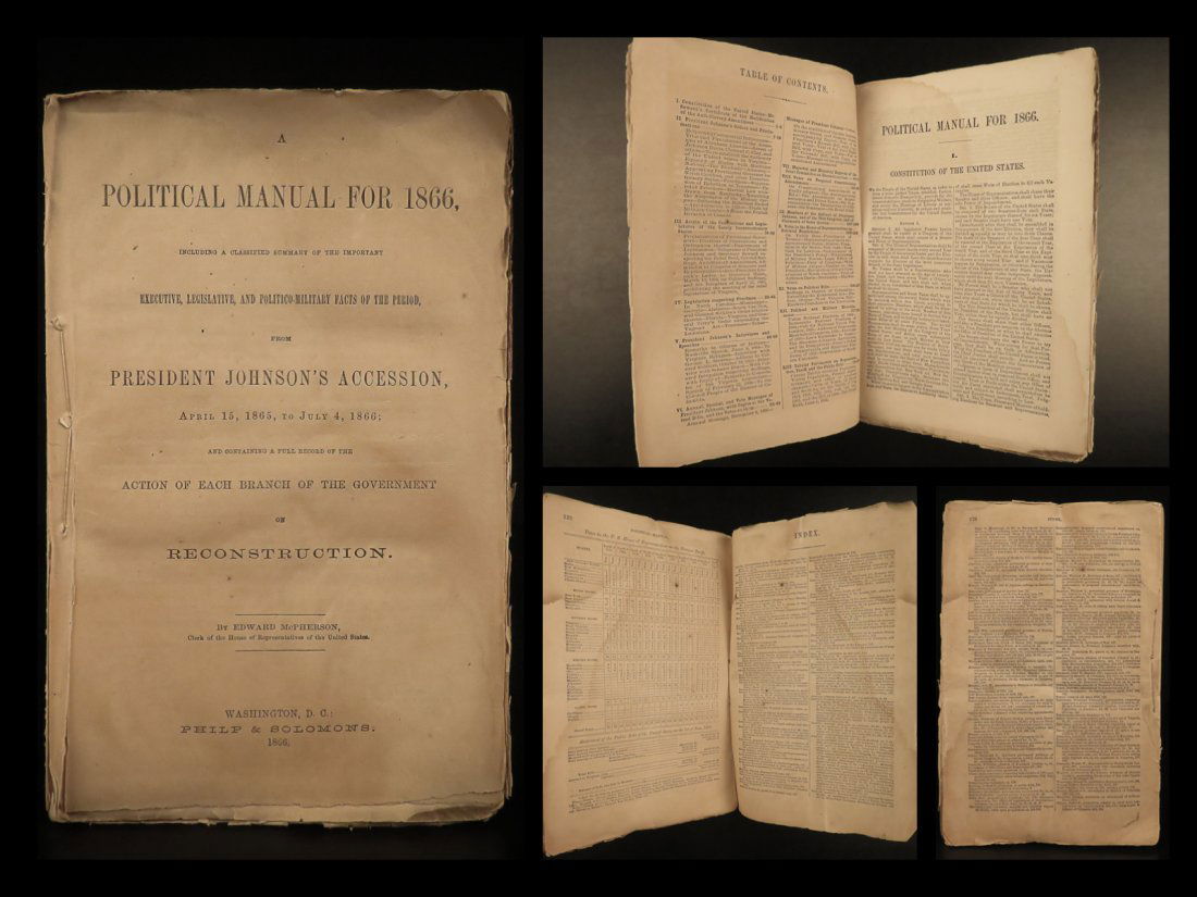 1866 1ed Civil War Political Manual anti SLAVERY (1 of 10)