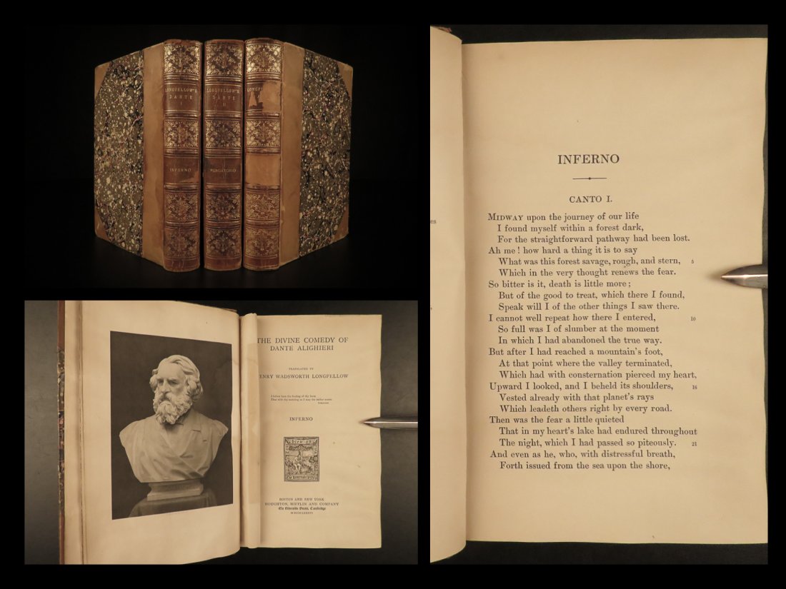 1886 Dante Divine Comedy Wadsworth Longfellow English: 1886 Dante Divine Comedy Wadsworth Longfellow English Divina Commedia 3v RARE â€œAbandon all hope, ye who enter here.” â€• Dante Alighieri, The Divine Comedy Dantes â€œDivine Comedy