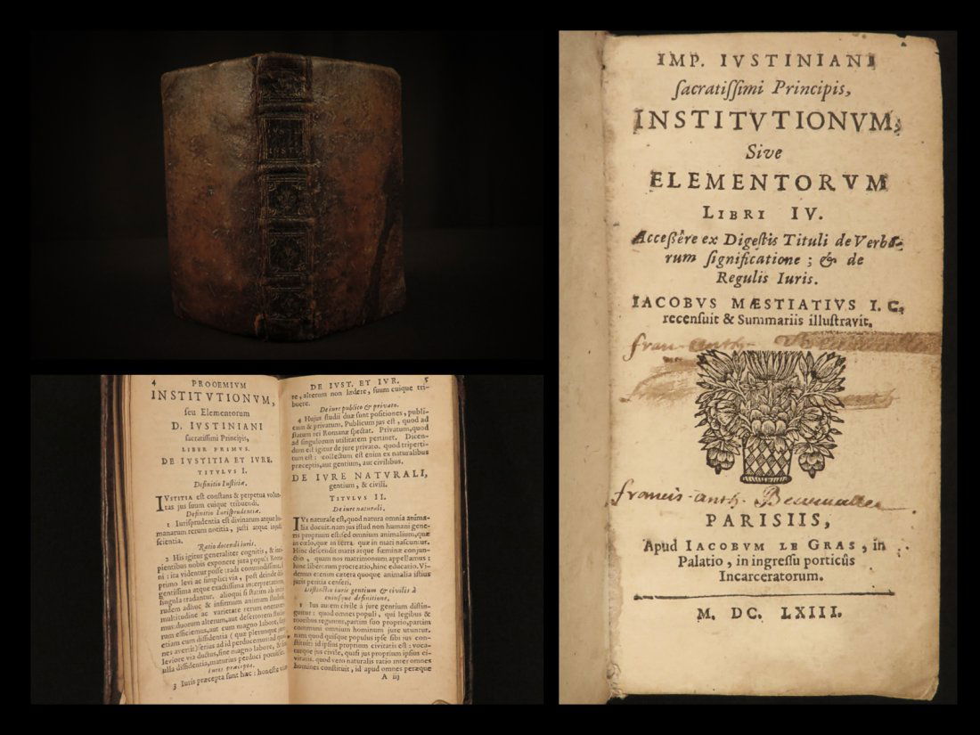 1663 LAW Justinian Institutes Codex Rome Corpus Juris (1 of 10)