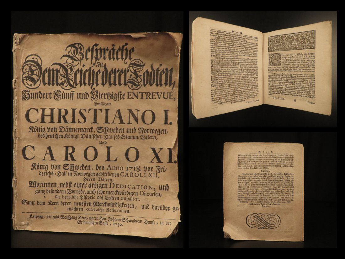 1730 1ed Charles XI Sweden & Christian I Denmark: 1730 1ed Charles XI Sweden & Christian I Denmark Fassmann Conversation of DEAD David Fassmann was an early 18th-century German historian who published a number of German biographies and histories. One