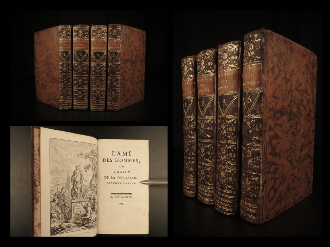 1756 Mirabeau ECONOMICS Ami des Hommes Finance Money: 1756 Mirabeau ECONOMICS Ami des Hommes Finance Money Population Physiocrat 4v A famous French economic treatise! Victor de Riqueti de Mirabeau was an 18th-century French economist most-remembered for 