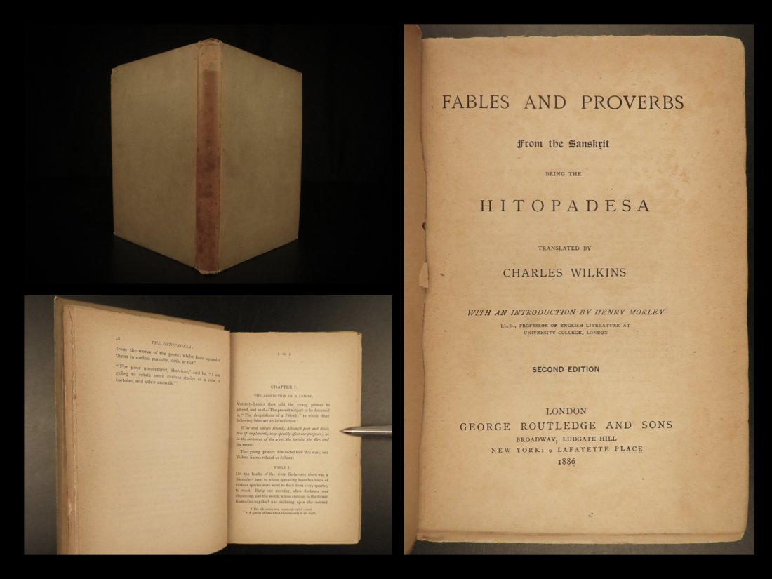 1886 Hitopadesha INDIA Fables & Proverbs Sanskrit: 1886 Hitopadesha INDIA Fables & Proverbs Sanskrit English Rural HINDU Life The Hitopadesha was an ancient Sanskrit collection of fables written in 12th-century India. These texts contain proverbs and 