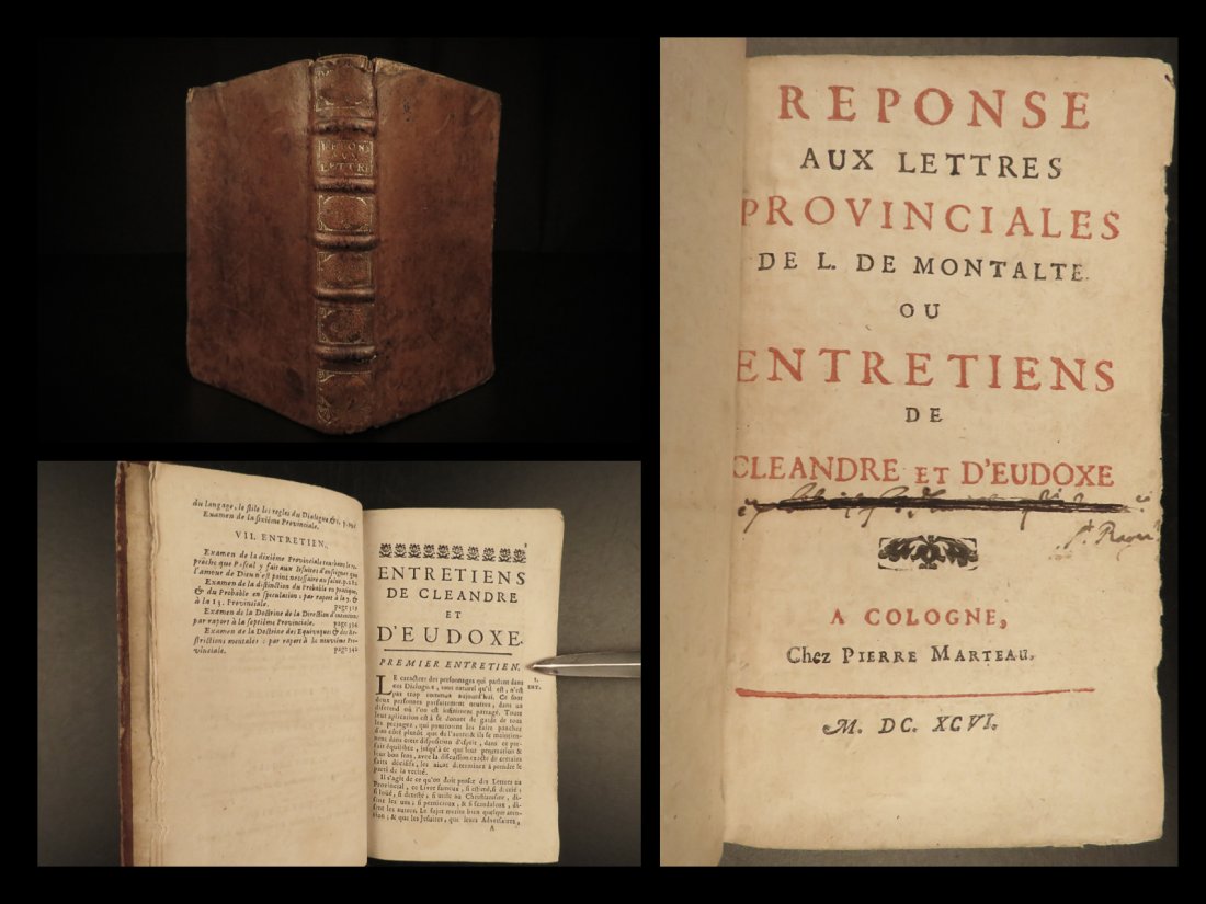 1696 Blaise PASCAL Provincial Letters JESUIT Philosophy Gabriel Daniel Response (1 of 10)