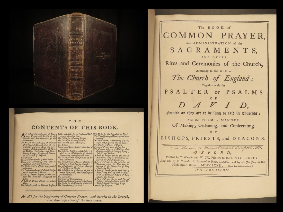1772 LARGE Book of Common Prayer BIBLE Psalms Church England OXFORD Anglican: 1772 LARGE Book of Common Prayer BIBLE Psalms Church England OXFORD Anglican A rare 18th-century Book of Common Prayer from the Church of England. Like many similar works, this book includes the Psalm
