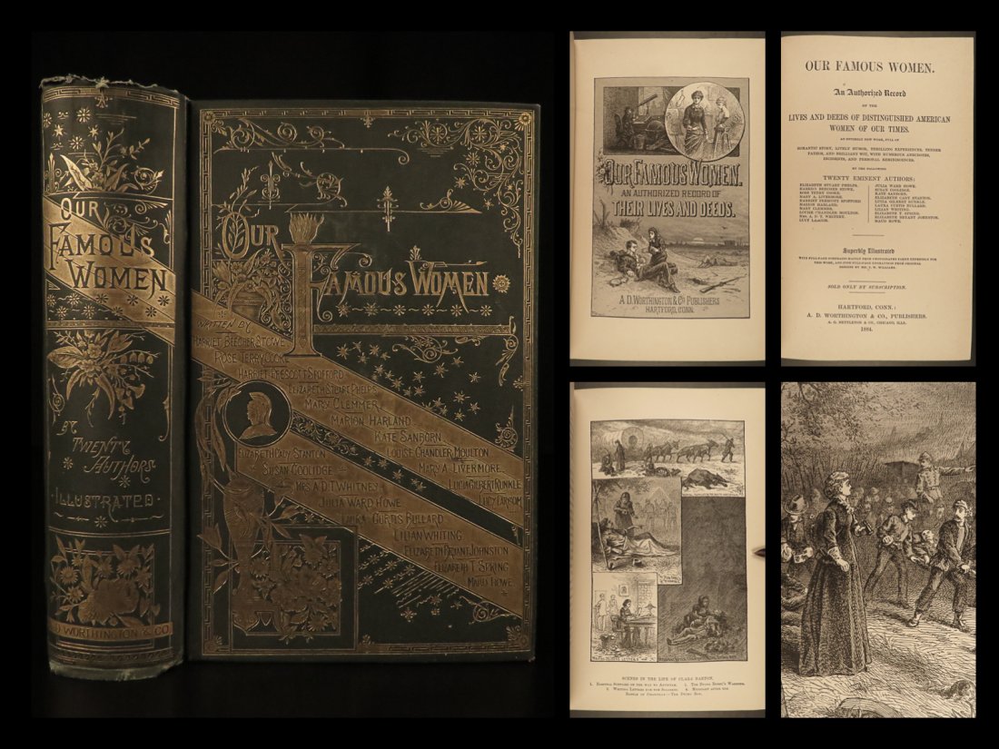 1884 American Famous Women Beecher Stowe Clara Barton Susan Anthony Illustrated: 1884 American Famous Women Beecher Stowe Clara Barton Susan Anthony Illustrated An incredibly popular, late 19th-centuruy printing of famous works of American female authors. Our Famous Women includes