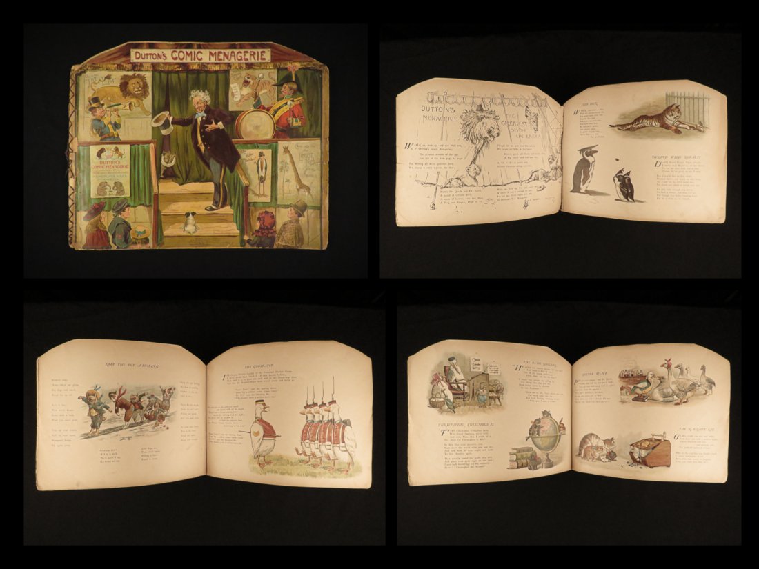 1892 NURSERY Dutton Comic Menagerie Rhymes Color Illustrated Animals Nister: 1892 NURSERY Dutton Comic Menagerie Rhymes Color Illustrated Animals Nister An interesting collection of rhymes and ditties! In-text color illustrations of animals accompany each rhyme, as though the 