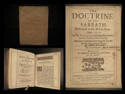 1634 John Prideaux Bible Doctrine Sabbath Old Testament England Heylyn English: 1634 John Prideaux Bible Doctrine Sabbath Old Testament England Heylyn English John Prideaux was a 17th-century English bishop whose â€œDoctrine of the Sabbath&rdquo; was a sermon given in 1622 on