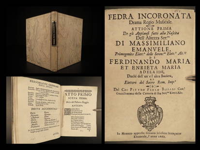 1662 Italian Opera 1ed Fedra Incoronata by Bissari Drama Stage Phaedra Crowned: 1662 Italian Opera 1ed Fedra Incoronata by Bissari Drama Stage Phaedra Crowned Pietro Bissari was a 17th-century Italian writer best-known for his libretti of Italian operas. One of Bissaris best and