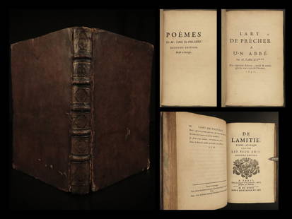 1692 1ed Art of Preaching & Friendship Villiers French Jesuit Philosophy Satire: 1692 1ed Art of Preaching & Friendship Villiers French Jesuit Philosophy Satire A rare, late 17th-century printing of the works of Pierre Villiers. This book contains two major poetical works â€“