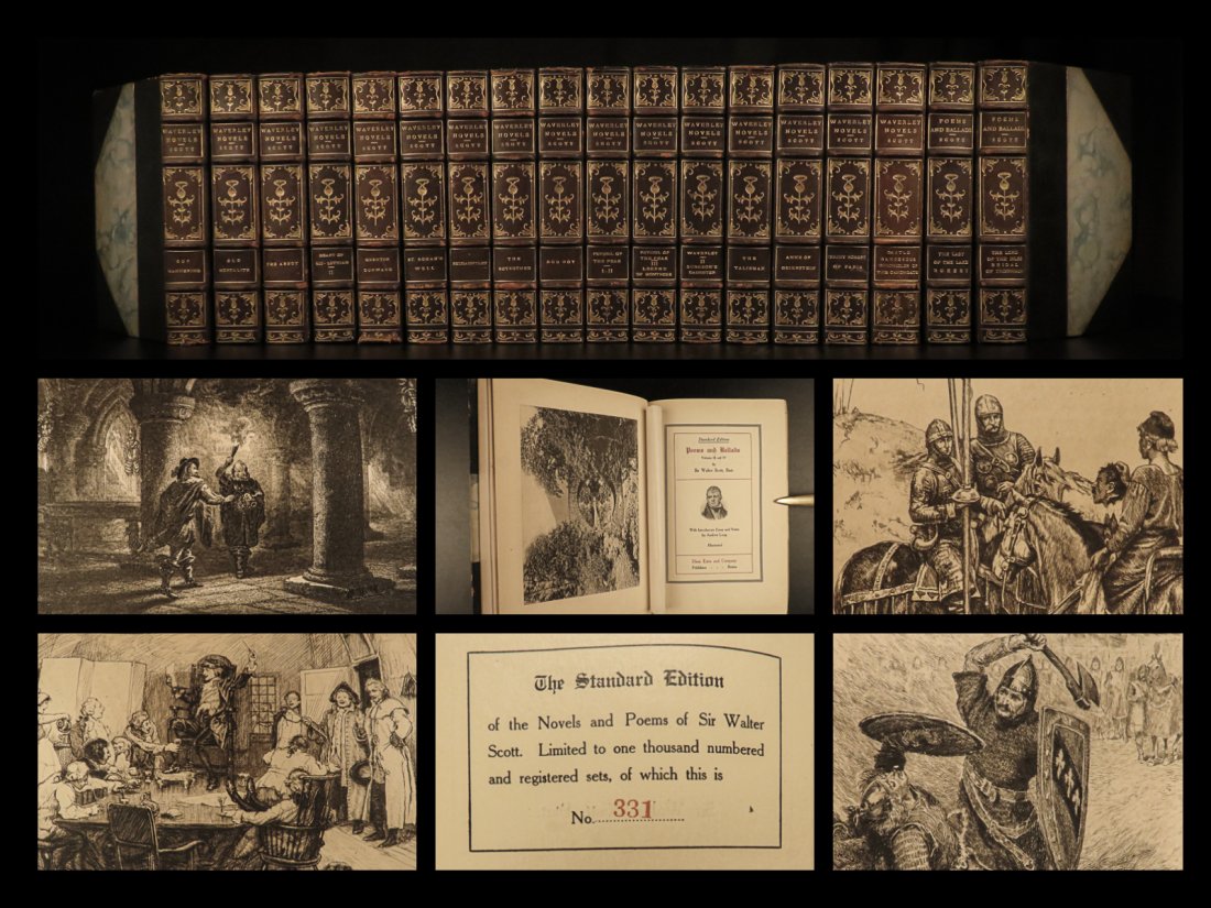 1894 BEAUTIFUL Waverley Novels Sir Walter Scott Rob Roy Montrose 18v Leather (1 of 10)