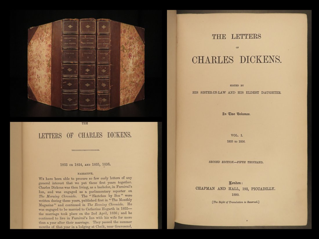 1880 Letters of Charles Dickens English Literature Christmas Carol BINDING 3v SET (1 of 10)