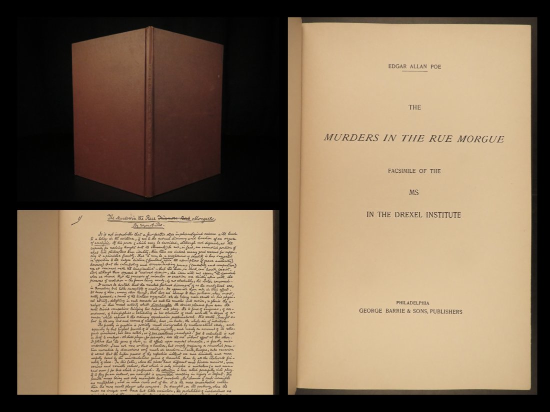 1895 1st ed Edgar Allan Poe Murders in Rue Morgue Manuscript Facsimile FOLIO (1 of 10)