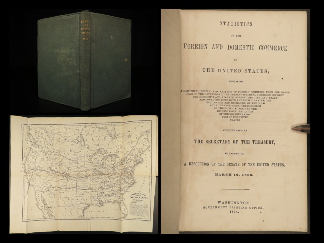 1864 Civil War HUGE MAP Railroads American Commerce Reports Trade Import (1 of 10)