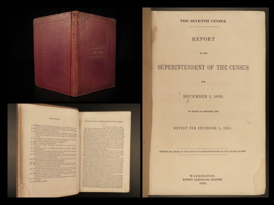 1853 Report of 7th United States Census SLAVES Census Bureau America Population (1 of 10)