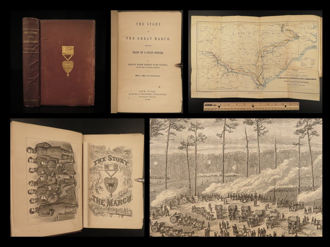 1865 1ed SHERMAN Great March Civil War Georgia Carolina Nichols Illustrated MAP: 1865 1ed SHERMAN Great March Civil War Georgia Carolina Nichols Illustrated MAP â€œThe Story of the Great March” originally appeared in official letters from the commander to the New York Ev