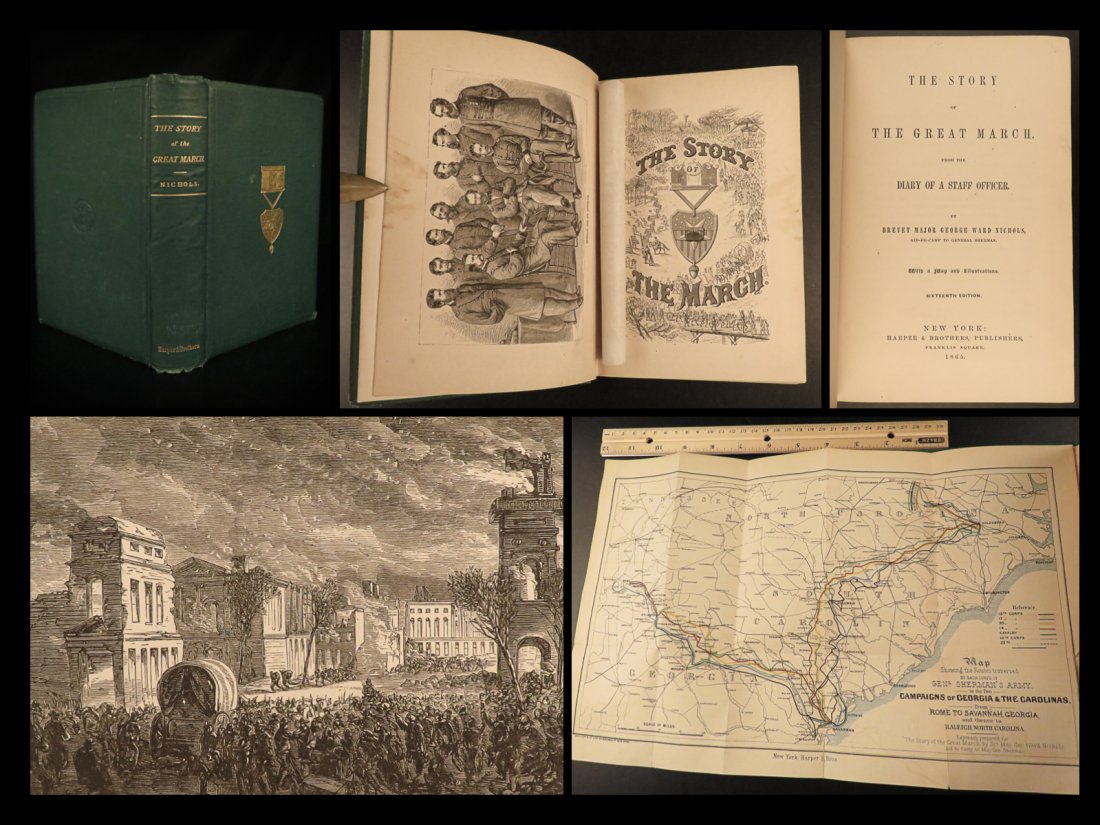 1865 1ed SHERMAN Great March Civil War Georgia Carolina Nichols Illustrated MAP: 1865 1ed SHERMAN Great March Civil War Georgia Carolina Nichols Illustrated MAP â€œThe Story of the Great March” originally appeared in official letters from the commander to the New York Ev