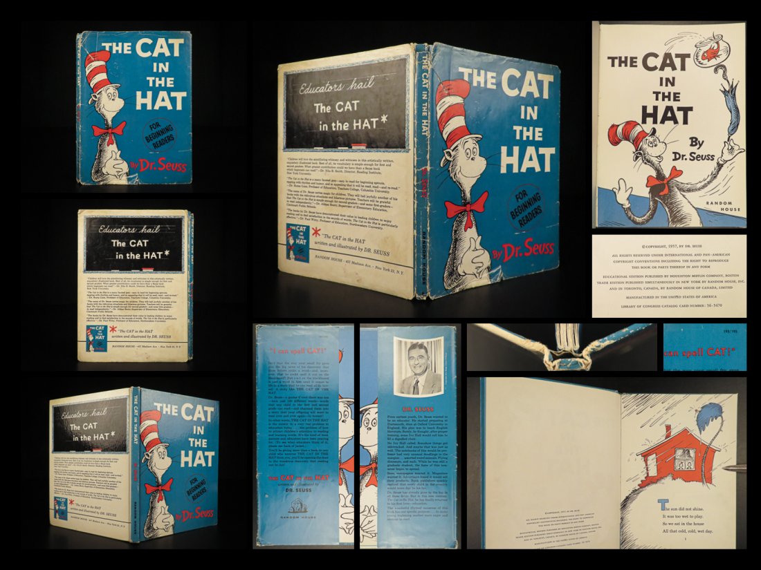 1957 1st ed Cat in the Hat by Dr Seuss Children Illustrated Classic + EARLY DJ (1 of 10)