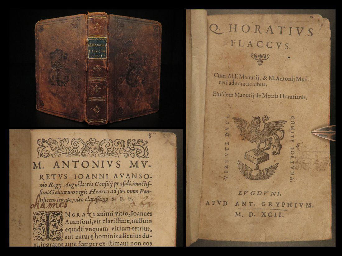 1592 HORACE Roman Literature Aldo Manutius & Muret Annotations Gryphium RARE: 1592 HORACE Roman Literature Aldo Manutius & Muret Annotations Gryphium RARE â€œWe are but dust and shadow.” â€• Horace Horace was the most important Roman poet during the 1st-century B