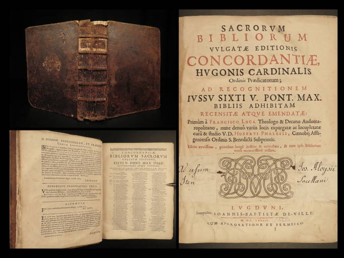 1687 HUGE Bible Concordance Medieval Hugh of Saint Cher Vulgate Biblia