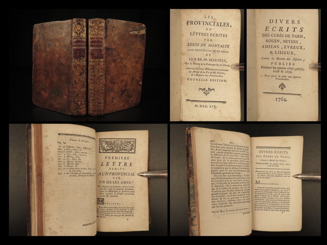 1754 Blaise PASCAL Provincial Letters JESUIT Provinciales + 1762 Divers Ecrits (1 of 10)