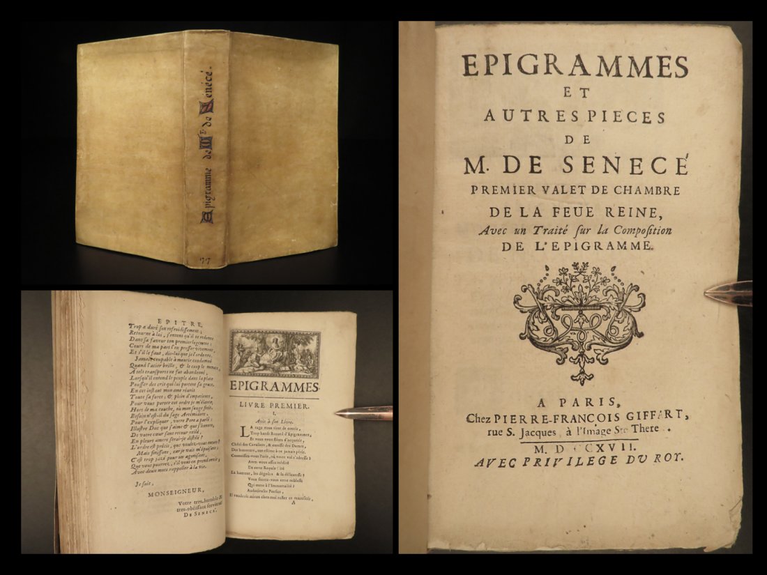 1717 1ed Epigrams Antoine Senece French Poetry Mythology Dialogues Poems Vellum (1 of 10)