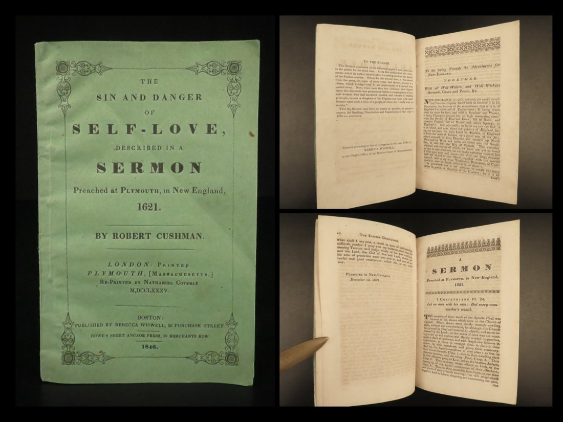 1846 Cushman Bible Sermon on Masturbation Self Love Colonial Plymouth Boston: 1846 Cushman Bible Sermon on Masturbation Self Love Colonial Plymouth Boston Robert Cushman was a notable 17th-century American pilgrim preacher who famously sailed to the new world on the Mayflower. 