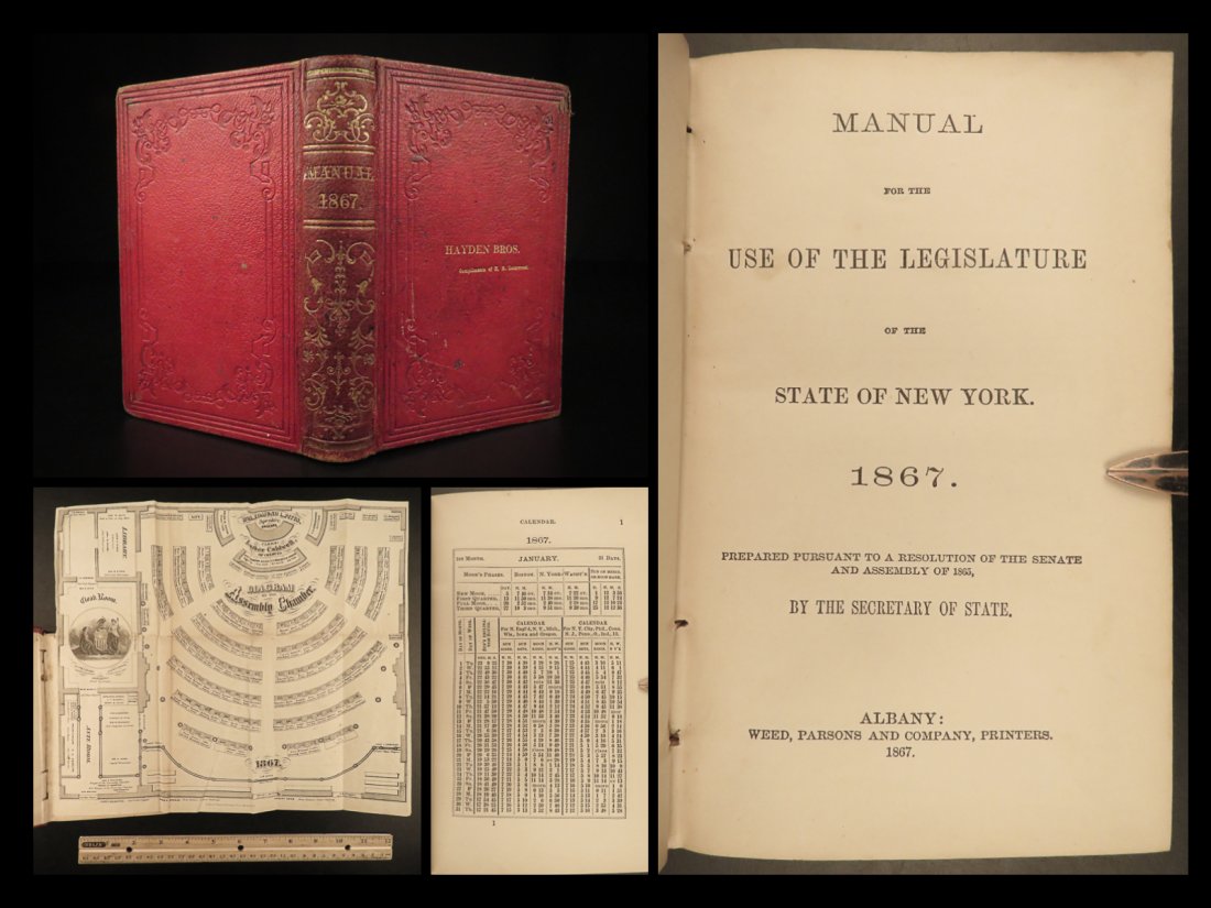 1867 New York Legislature Manual War Democrats Conservative Union John T Hoffman: 1867 New York Legislature Manual War Democrats Conservative Union John T Hoffman A scarce, beautifully bound, 19th-century legal guide for the 90th New York State Legislature. This specific copy inclu