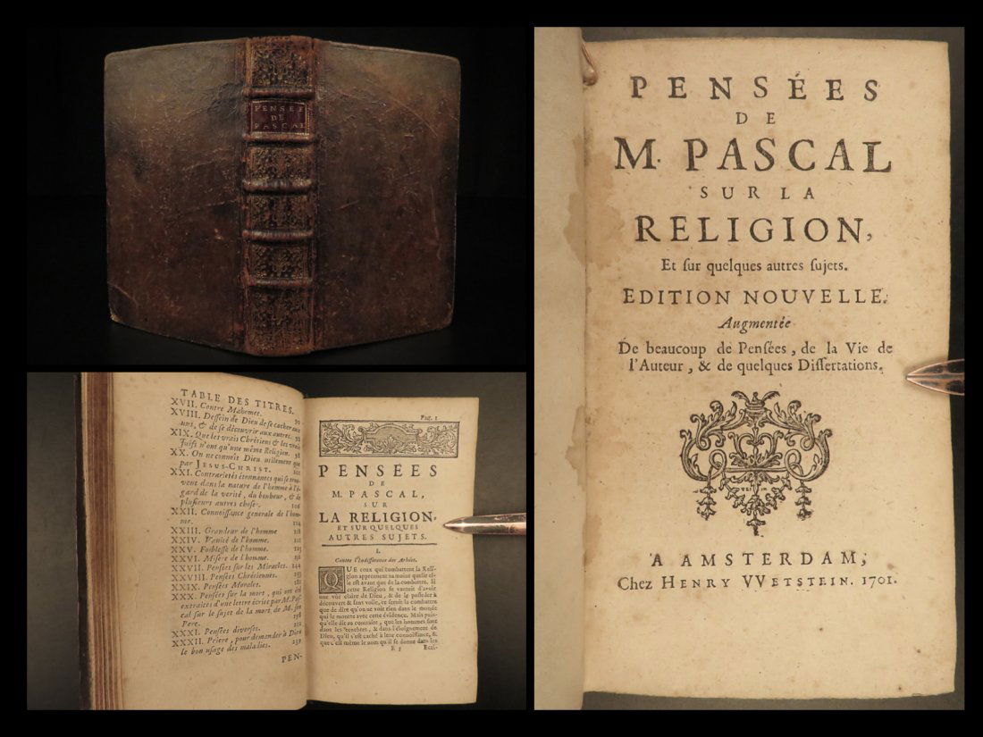 1701 Blaise PASCAL Pensees Christian Apologetic Pascals Wager French Philosophy (1 of 10)