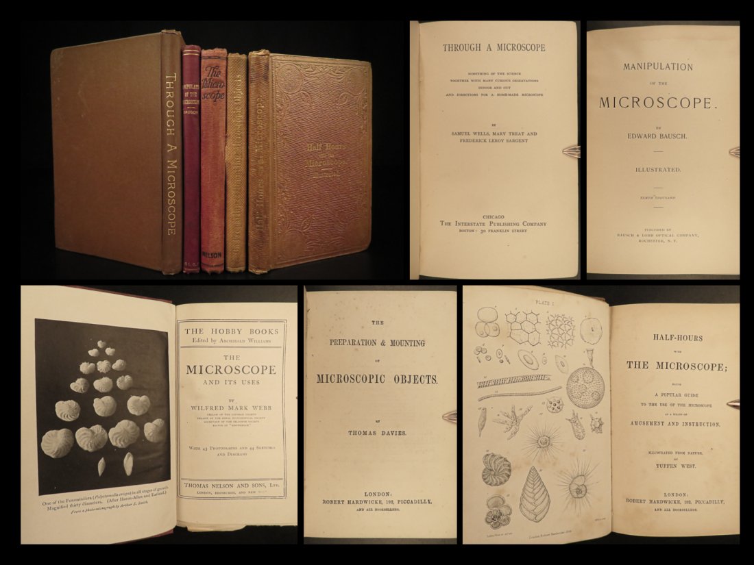 1800s 5 Book Lot MICROSCOPE Biology Science Illustrated Bausch Davies PROVENANCE (1 of 10)