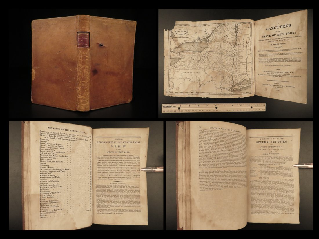 1813 1ed New York Gazetteer SLAVERY Horatio Spafford Geography MAP Americana (1 of 10)