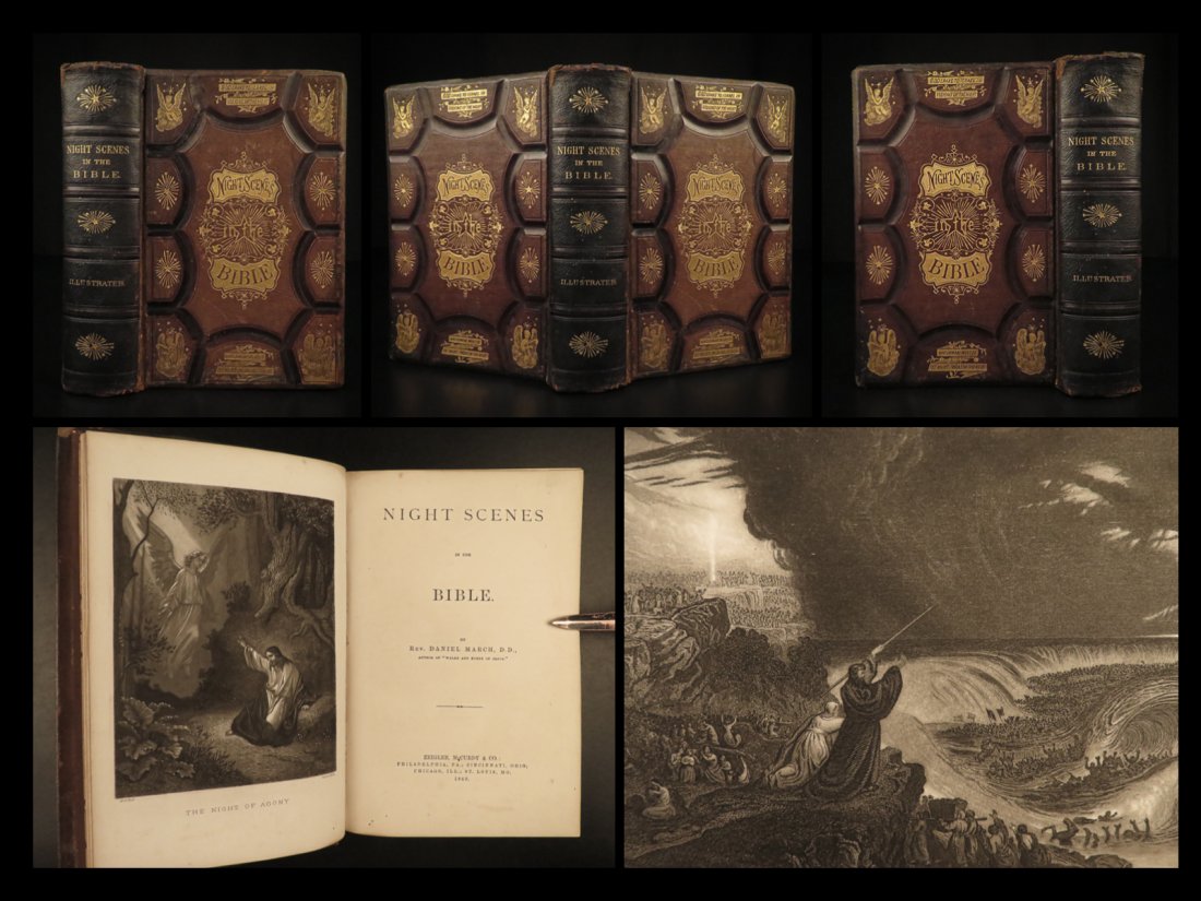 1869 BIBLE Night Scenes Gustave Dore ART Fine Leather Binding Witch of Endor (1 of 10)