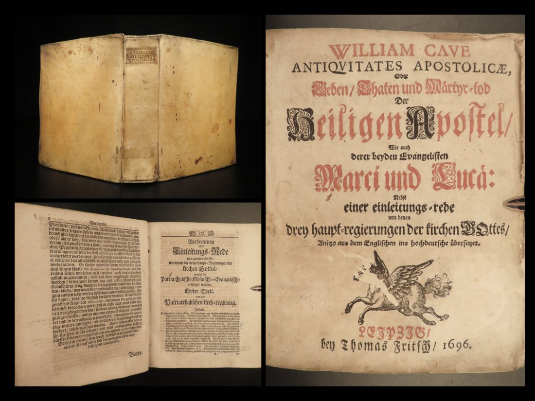 1696 William Cave Church Fathers New Testament Bible Martyrs Leipzig Vellum RARE (1 of 10)