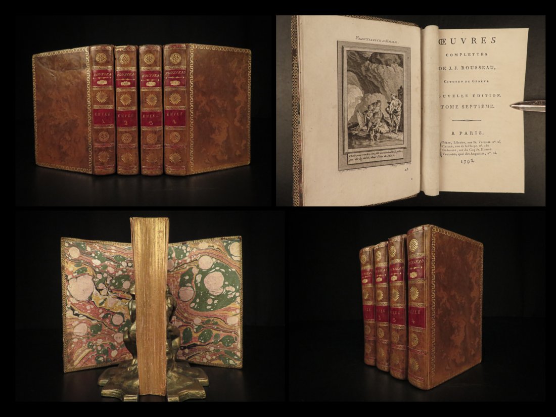 1793 Jean-Jacques Rousseau Emile On Education Philosophy French Literature 4v (1 of 10)