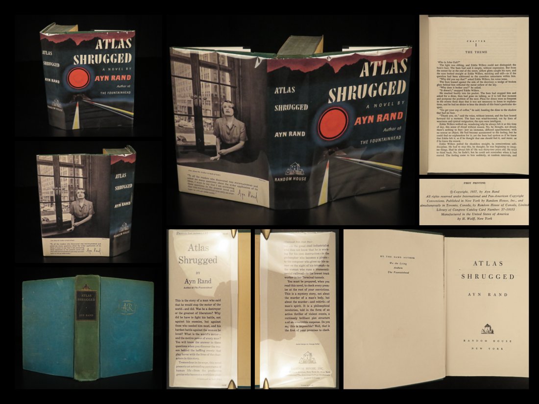1957 Atlas Shrugged TRUE 1st printing Ayn Rand Objectivism Dystopian Philosophy: 1957 Atlas Shrugged TRUE 1st printing Ayn Rand Objectivism Dystopian Philosophy â€œIf you dont know, the thing to do is not to get scared, but to learn.” â€• Ayn Rand, Atlas Shrugged A