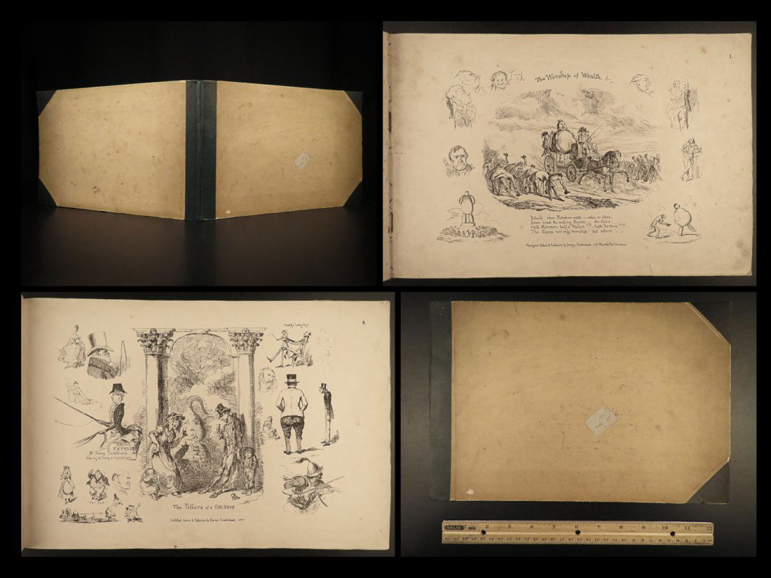 1834 George Cruikshank Sketch Book ART 100s+ Cartoon Caricatures Illustrated RARE: 1834 George Cruikshank Sketch Book ART 100s+ Cartoon Caricatures Illustrated RARE George Cruikshank was one of Englands best and most notable 19th-century caricaturists and book illustrators. His cari