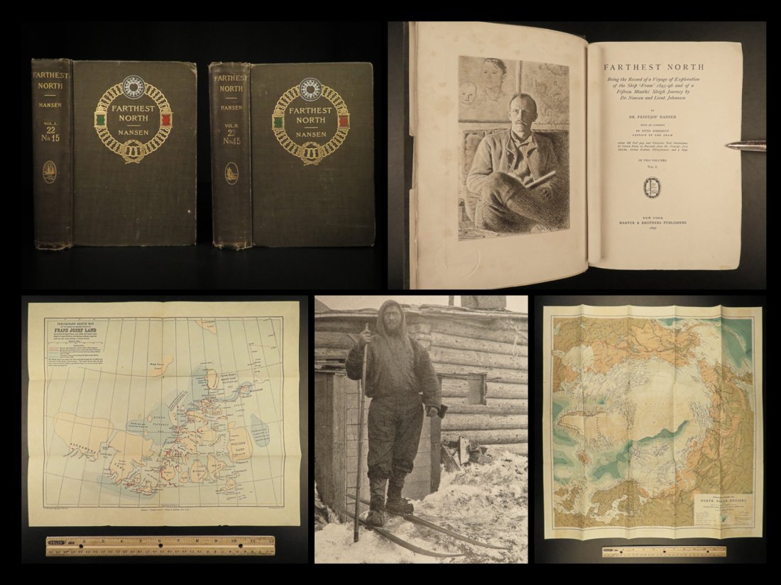 1897 1ed Farthest North Fridtjof Nansen Arctic North Pole Fram Expedition Eskimo: 1897 1ed Farthest North Fridtjof Nansen Arctic North Pole Fram Expedition Eskimo Fridtjof Nansen was a Norwegian arctic scientist who voyaged throughout the North and was one of the most famous polar 