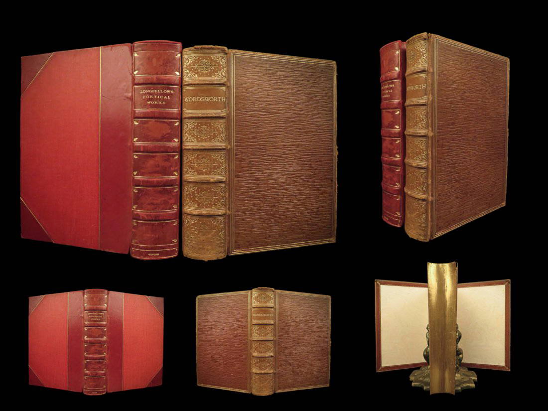 1895 Stunning English Poetry Books Longfellow & Wordsworth Fine Binding