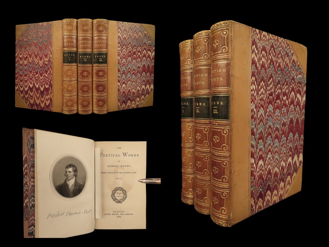 1865 Robert Burns Scottish Poetry Songs 3v Leather Set Scotland Poetical Works (1 of 10)