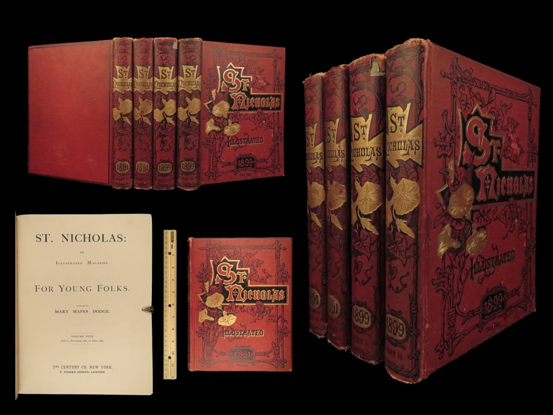 1891 St Nicholas Magazine Childrens Illustrated Bible Stories Poems Tales 4v LOT: 1891 St Nicholas Magazine Childrens Illustrated Bible Stories Poems Tales 4v LOT A fine set of books of classic literature, beautifully bound in decorative bindings. A charming display! This particula