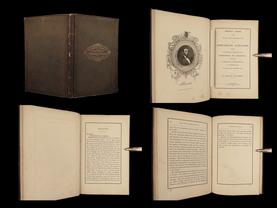 1866 1ed Abraham Lincoln Memorial Eulogy Life & Character Bancroft Civil War (1 of 10)
