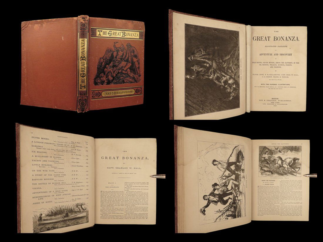 1876 Great Bonanza Adventures HUNTING Mining Whaling Voyages Whales Illustrated (1 of 10)