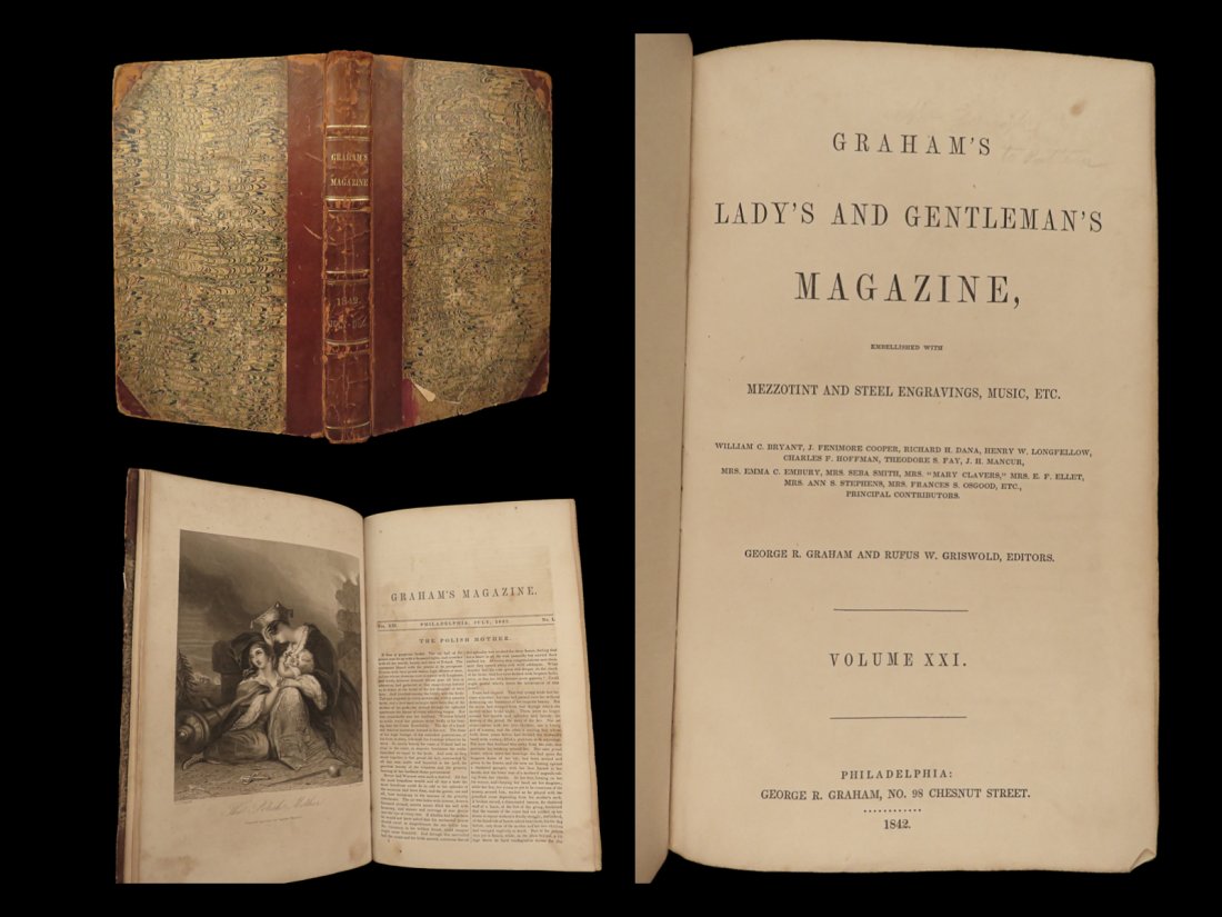 1842 Edgar Allen Poe 1ed Graham Lady Fashion Magazine FAMOUS Poetry Illustrated (1 of 10)