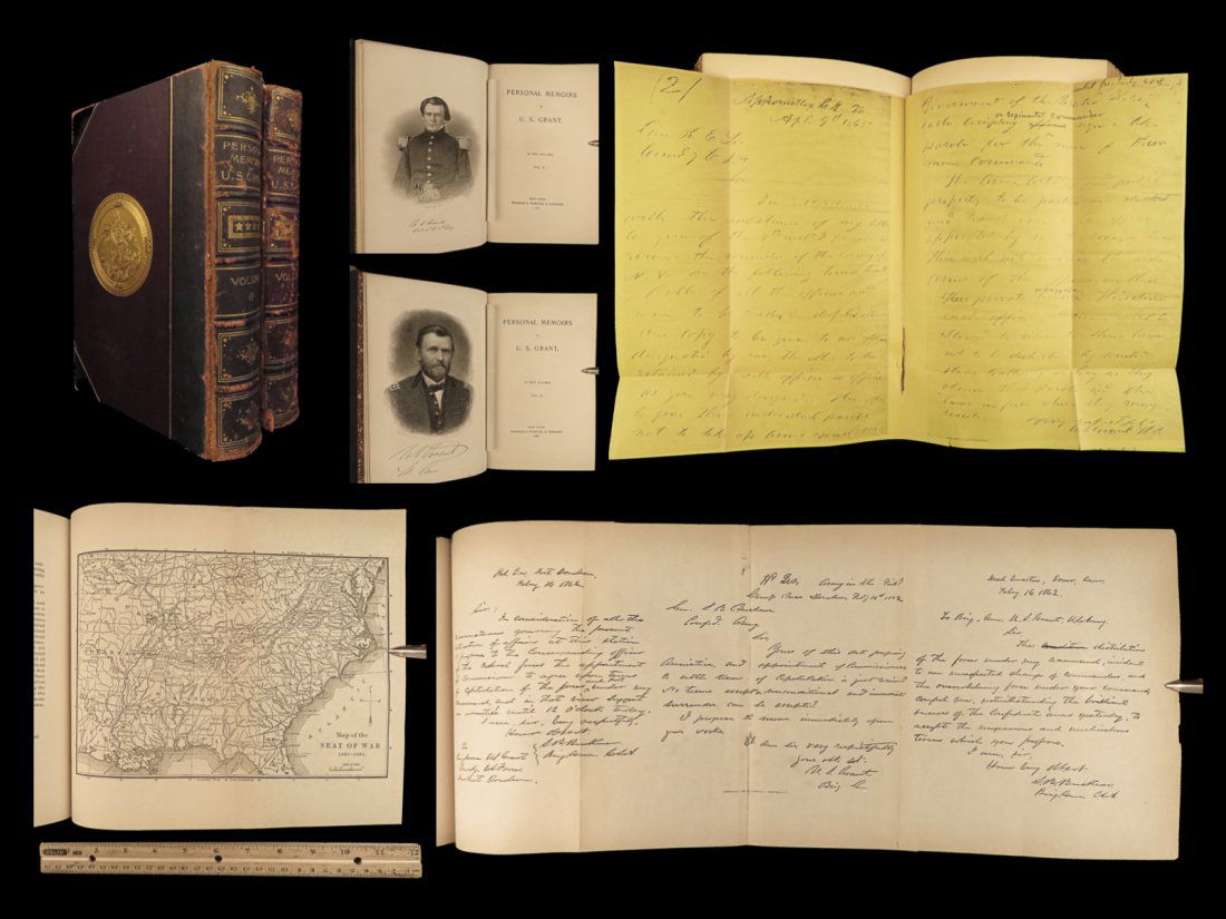 1885 1ed Civil War Memoirs General Ulysses Grant MAPS 2v Leather Set PROVENANCE (1 of 10)