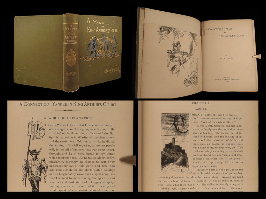 1889 Mark TWAIN 1st ed Connecticut Yankee in King Arthurs Court Magic Novel (1 of 10)