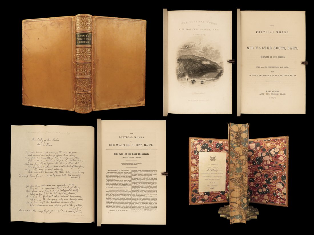 1857 SCOTTISH Sir Walter Scott Poetical Works Lady of the Lake FINE Leather Binding (1 of 10)