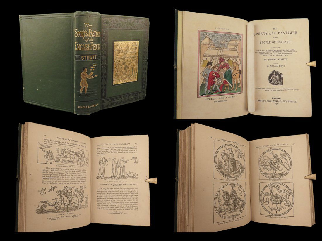 1876 Sports & Pastimes of England Strutt Illustrated Games Hunting Gambling RARE (1 of 10)