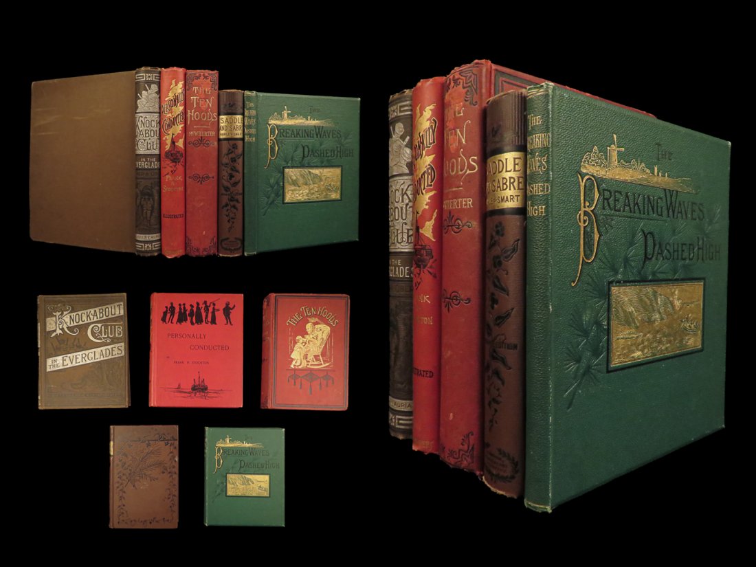 1883 RARE 5 Book Lot Knockabout Club Saddle & Sabre Hawly Smart McWherter: 1883 RARE 5 Book Lot Knockabout Club Saddle & Sabre Hawly Smart McWherter A fine set of books of classic literature, beautifully bound in decorative bindings. A charming display! Item number: #22334 P